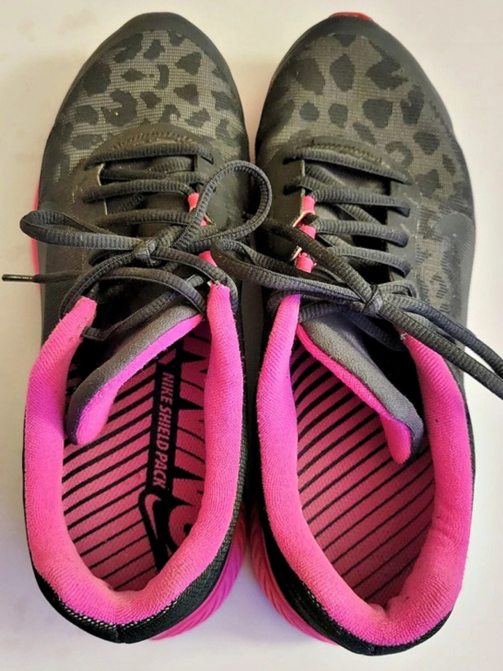 Nike LunarGlide 5 Shield Black Pink Leopard Print Reflective Shoes Size 11